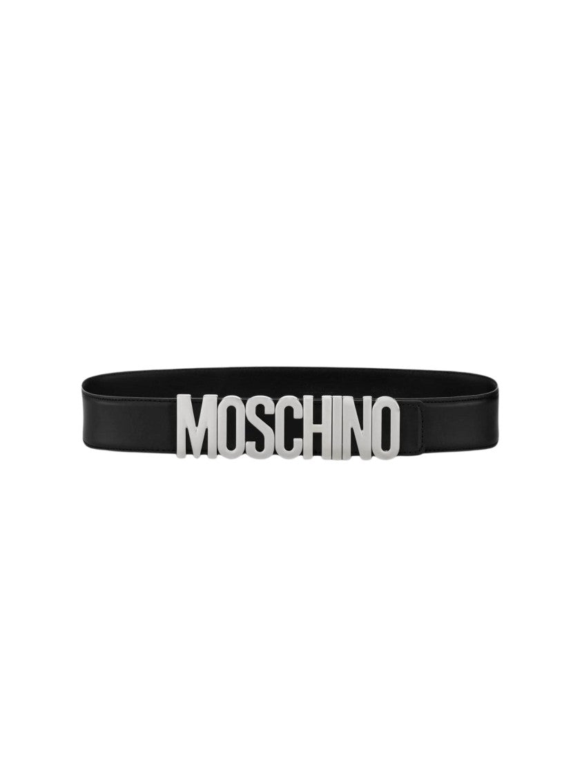 Moschino Black Leather Belt With Oversized Logo Detail