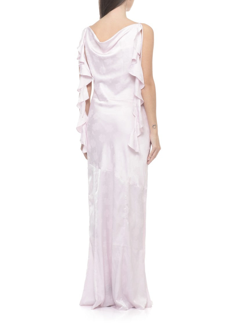 Rotate Maxi Waterfall Dress With Ruffled Details And Vent Hem