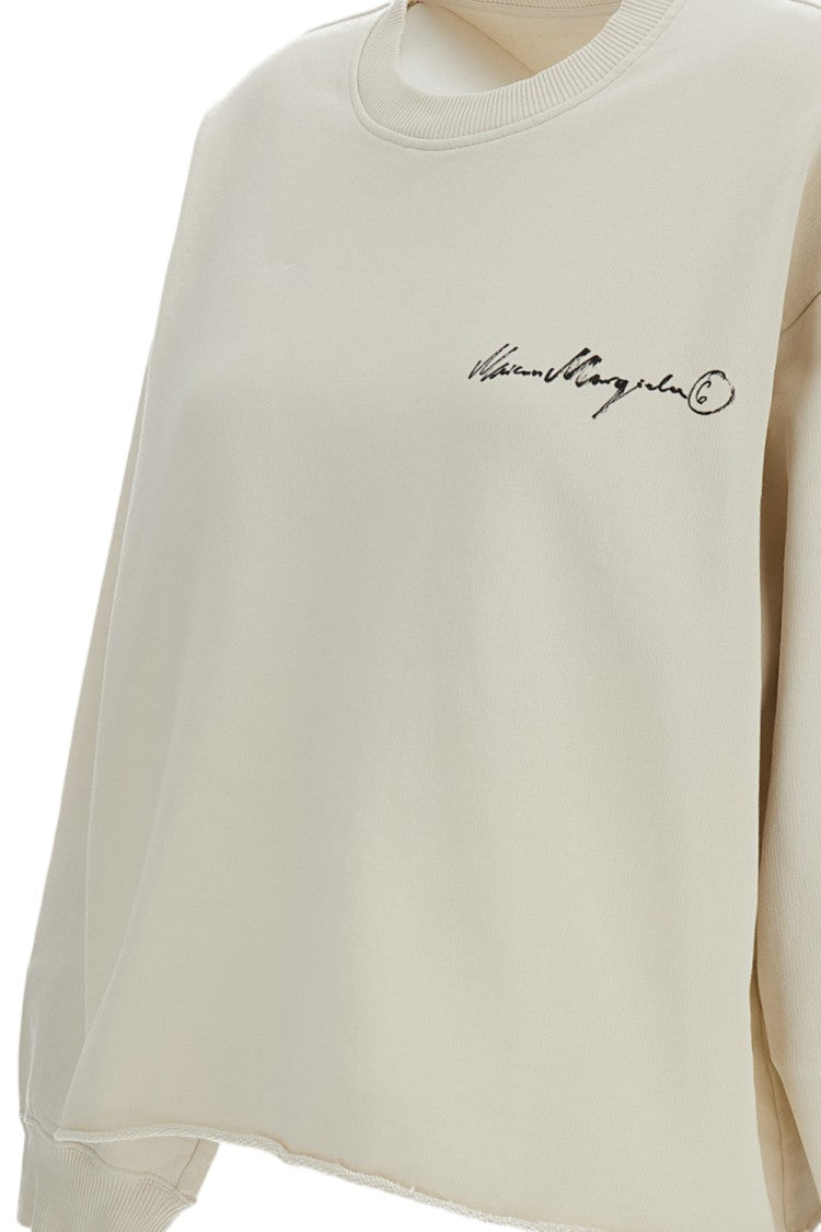Mm6 By Maison Margiela Boxy Cropped Cotton Crewneck Sweatshirt With Rib-Knit Details