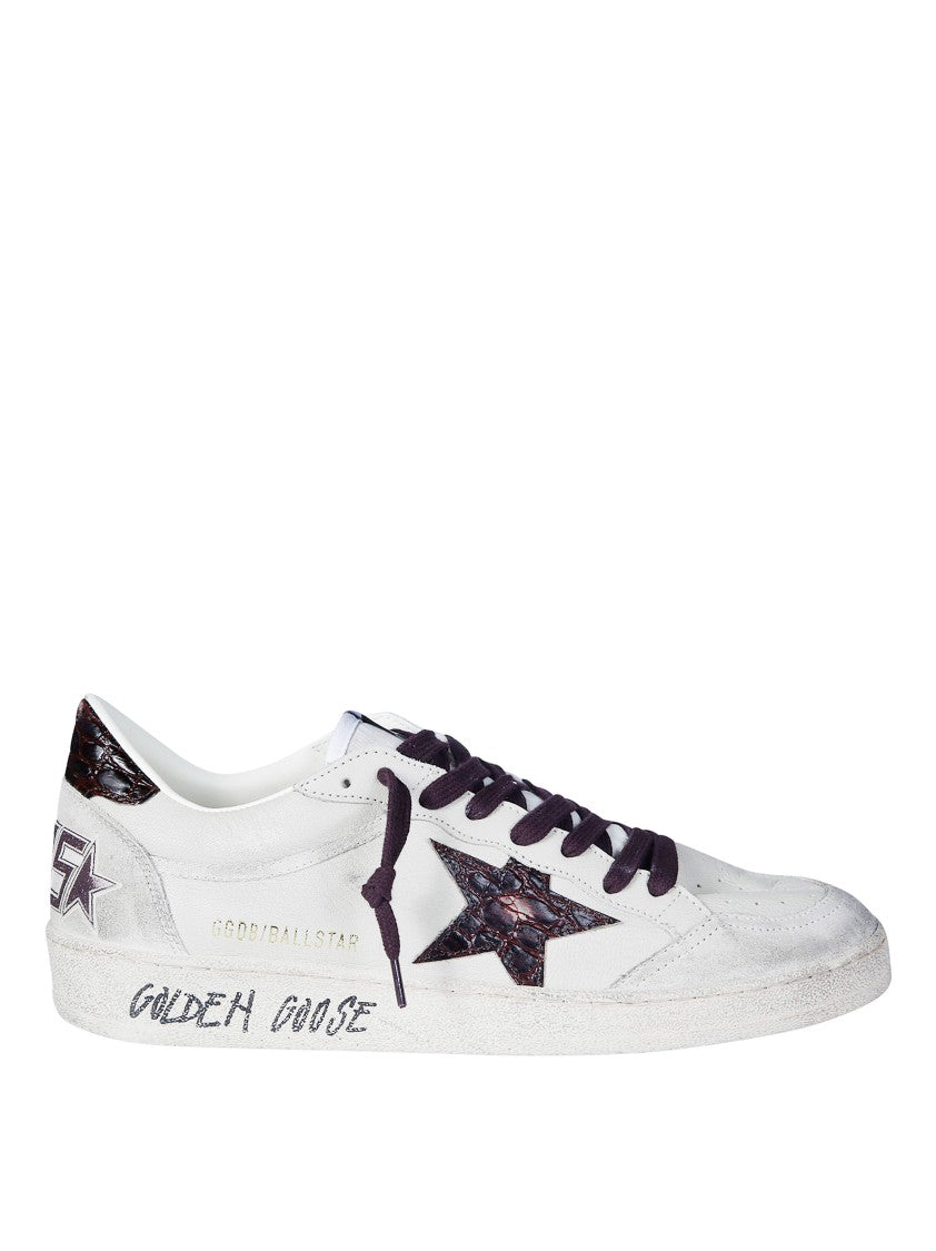 Golden Goose Ball Star Low-Top Distressed White Leather Sneakers