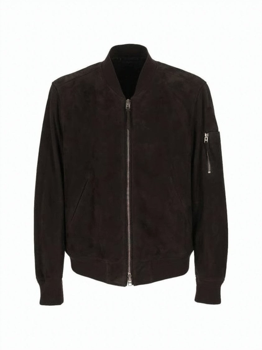 Tom Ford Brown Bomber Jacket In Smooth Lambskin Leather