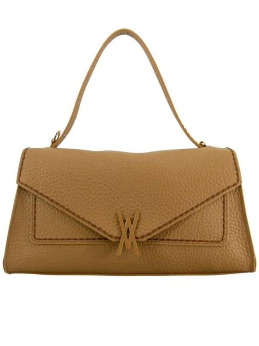 Visona` Brown Queen Rectangular Pebbled Leather Handbag