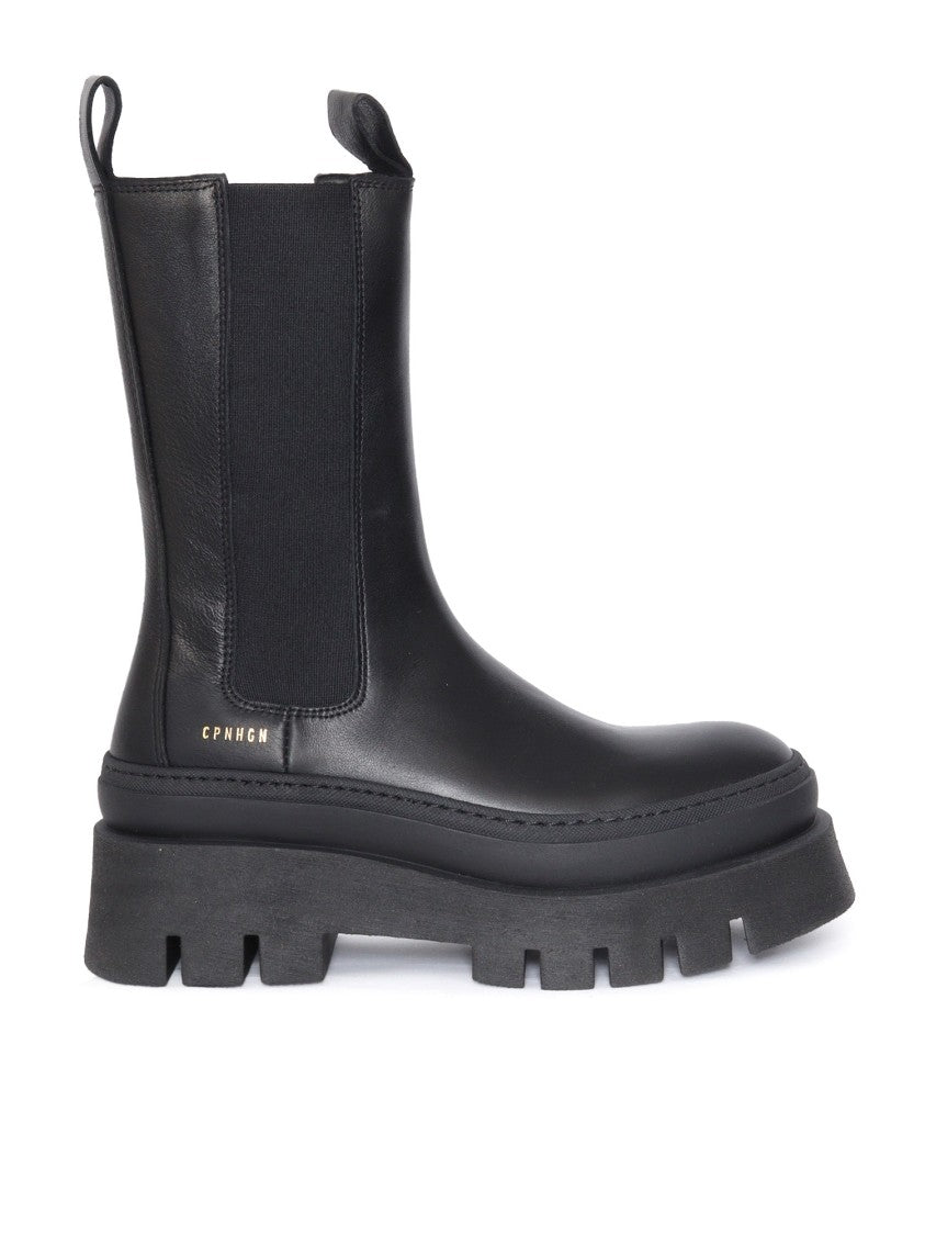 Copenhagen Black Chunky Lug-Sole Ankle Boots