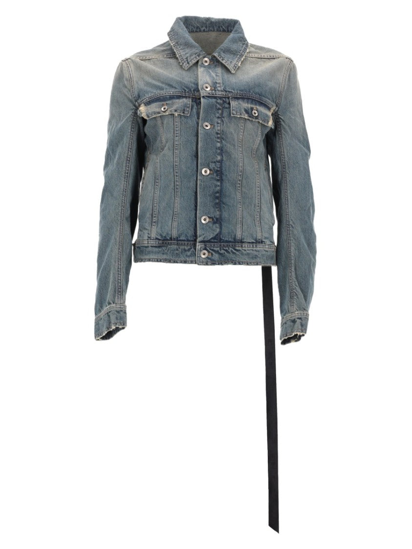 Drkshdw By Rick Owens Blue Faded Strap Detail Denim Jacket