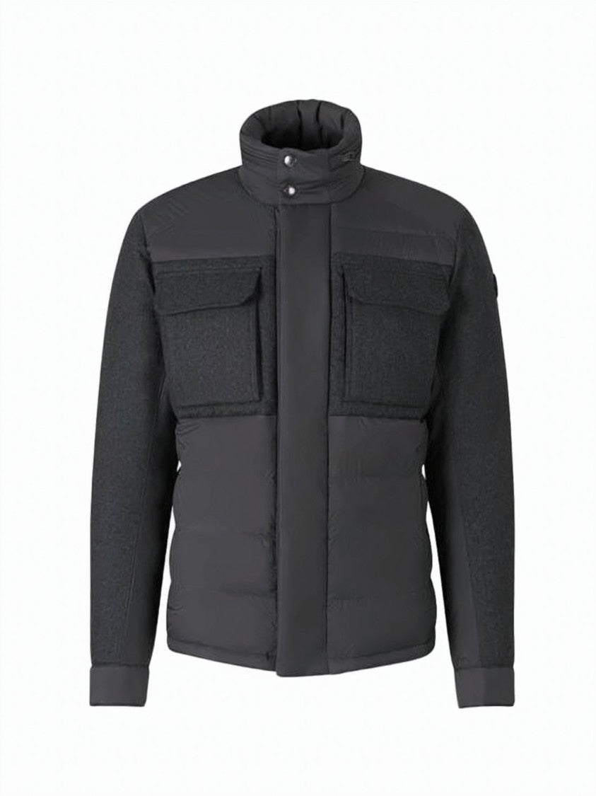 Moncler Quilted Short Jacket With Contrasting Textures And Flap Pockets