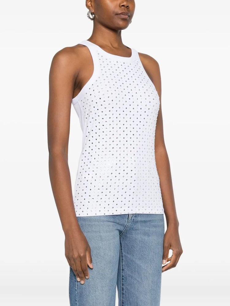 Pinko White Annita Reflective Embellishments Cotton-Blend Top