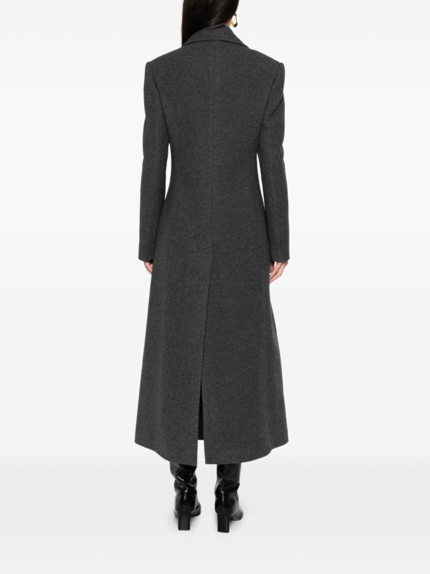 The Nina Studio Long Double-Breasted Coat With Classic Lapels In Grey Wool