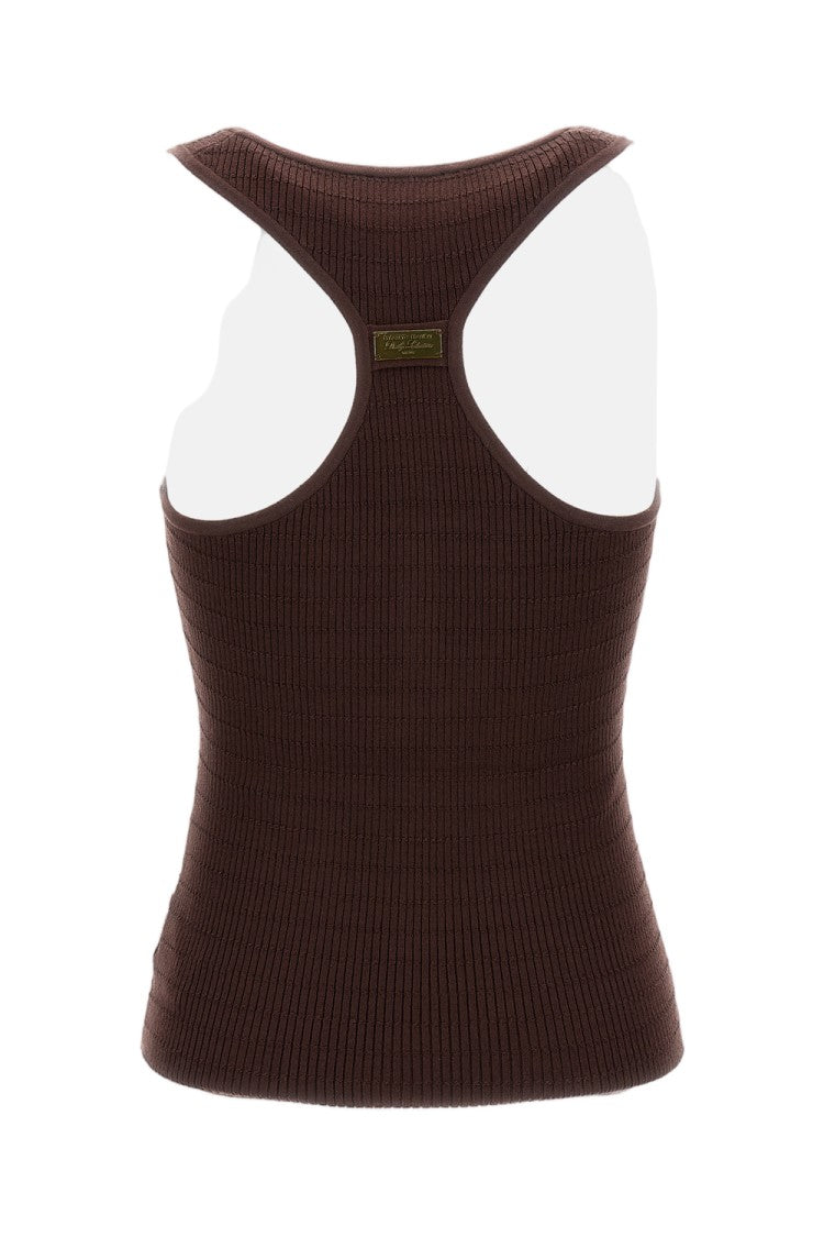 Elisabetta Franchi Ribbed Knit Top With Gold-Tone Button Detail