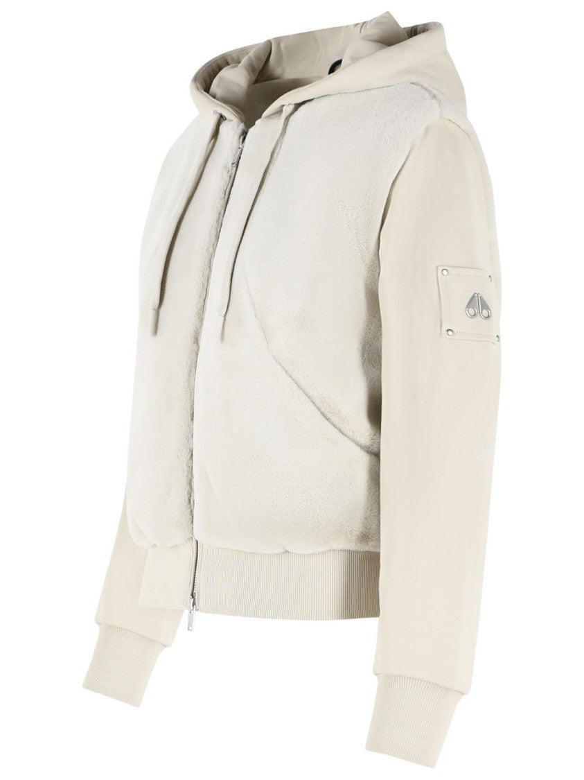 Moose Knuckles Ivory Cotton Sweatshirt With Drawstring Hood And Plush Detailing