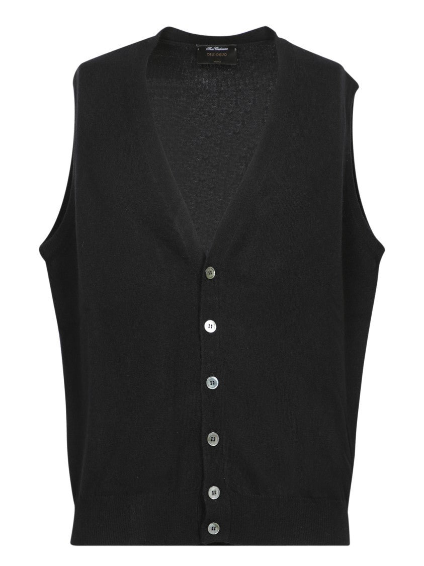 Dell'oglio Button-Down Black Cashmere Vest Sweater