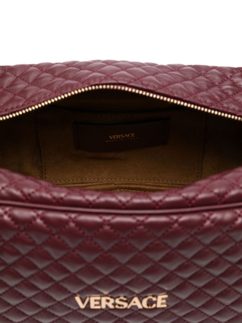 Versace Quilted Bordeaux Shoulder Bag With Gold-Tone Accents