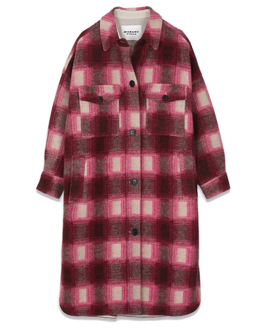 Isabel Marant Burgundy Checkered Coat With Button-Down Front