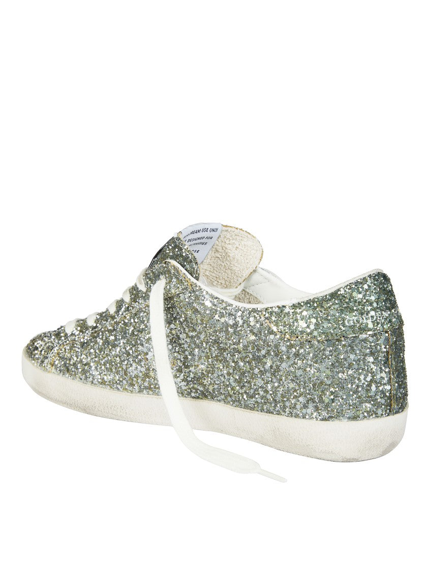 Golden Goose Glitter Covered Silver Heel Super-Star Sneakers