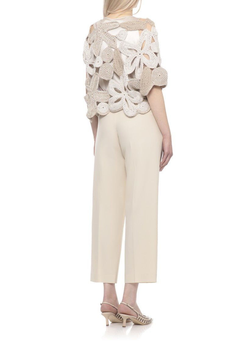 Antonelli Firenze Beige Rododendro Cut-Out Linen-Blend Sweater