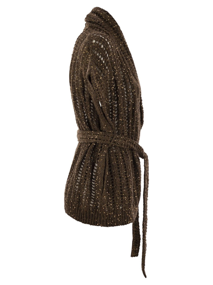 Brunello Cucinelli Dazzling Silk And Linen Perforated Rib Cardigan