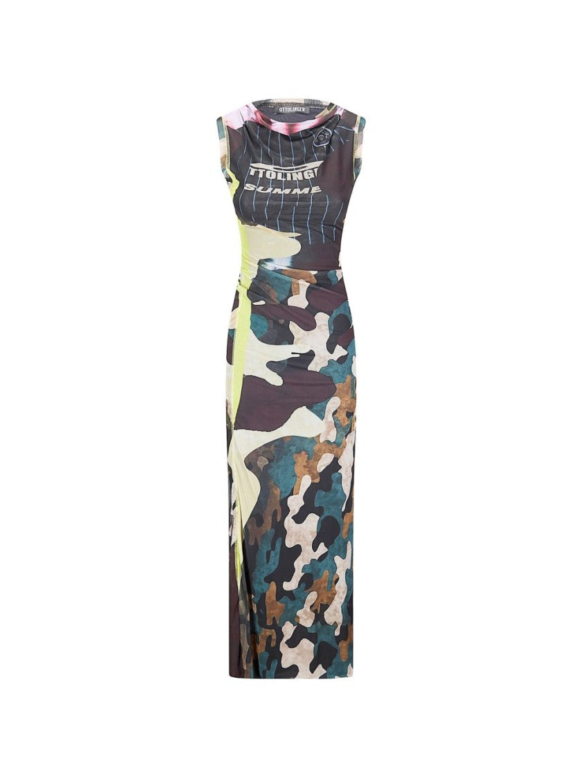 Ottolinger Draped Midi Dress With Camouflage Print