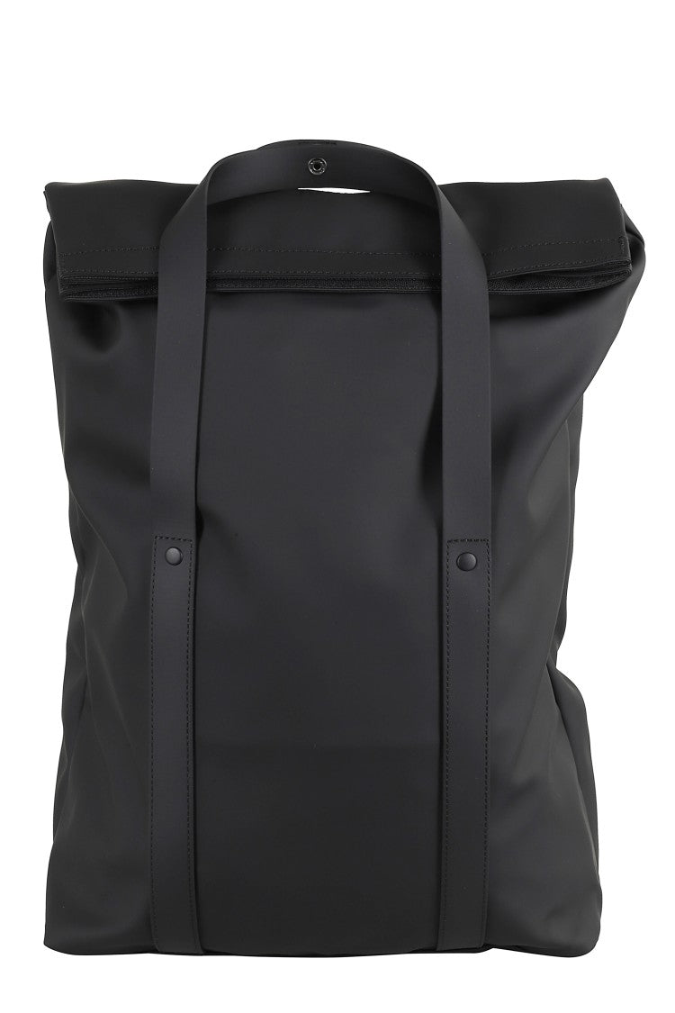 Rains Black Roll-Top Backpack With Adjustable Straps