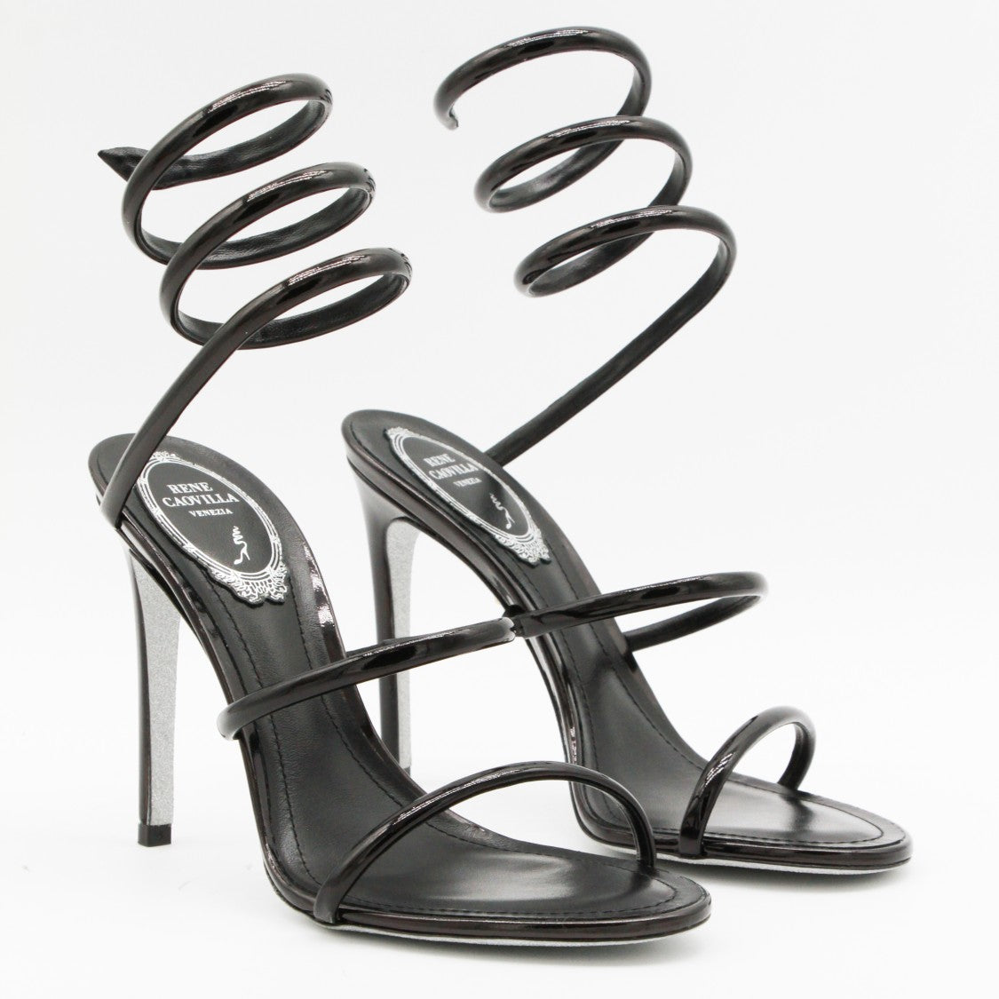 René Caovilla High-Heeled Sandals With Spiral Ankle Strap