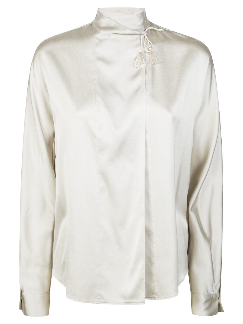 Forte Forte Satin Silk Blouse With High Neckline And Long Cuffs