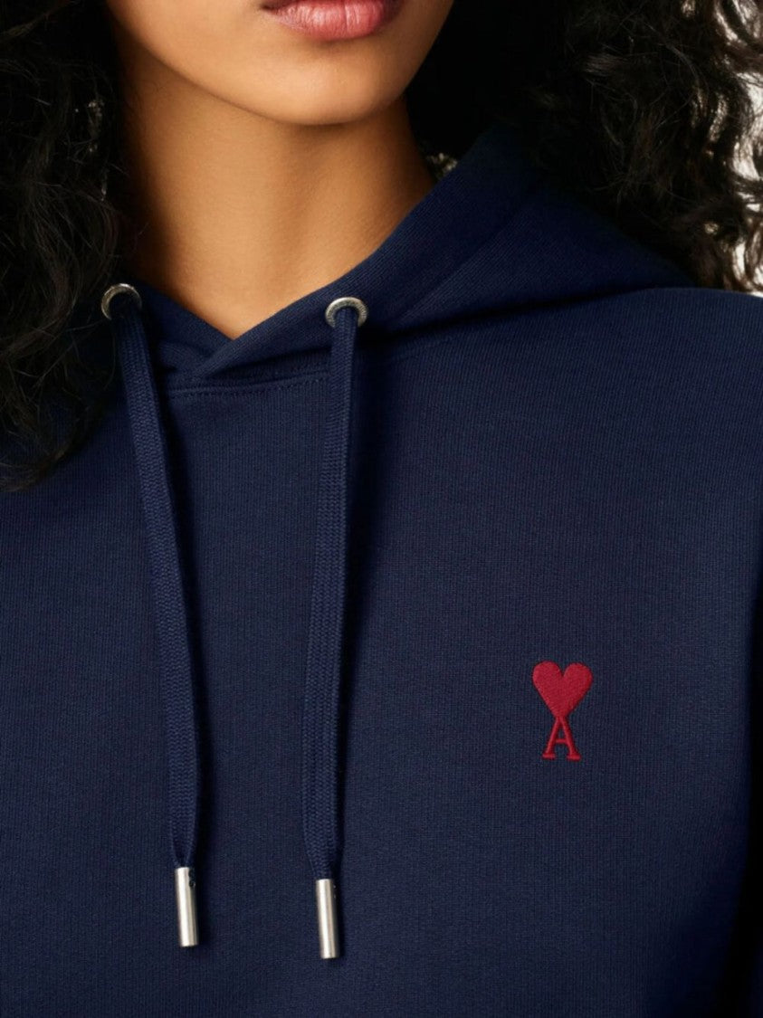 Ami Paris Classic Pullover Hoodie With Adjustable Drawstring