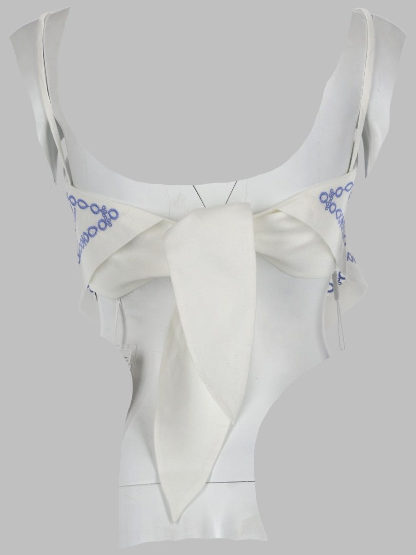 Self-Portrait White Blue Embroidery Crop Top