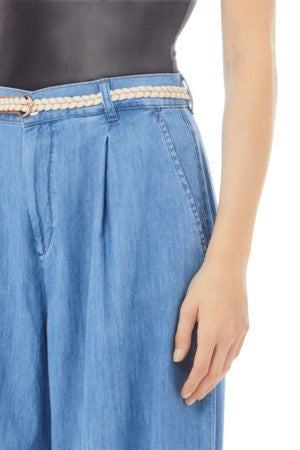 Liu Jo Wide-Leg Light Denim Trousers With Front Pleats