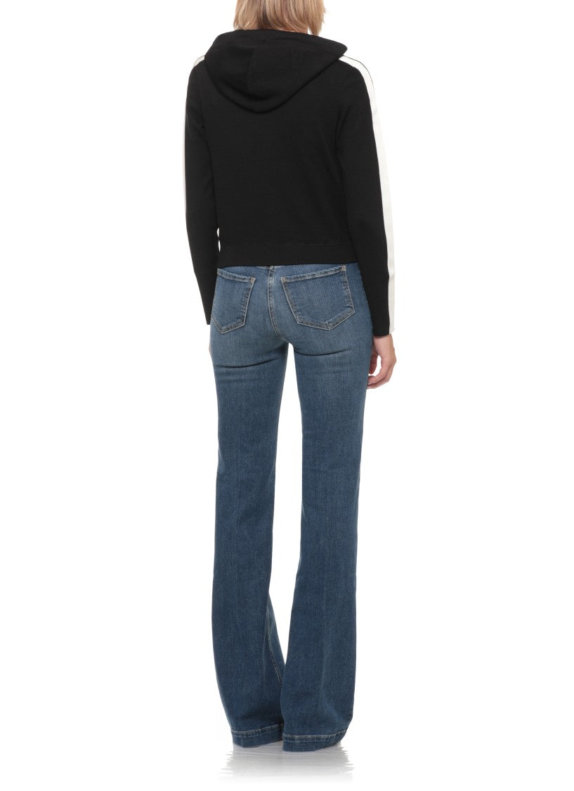 Elisabetta Franchi Black Hooded Embossed Logo Cotton-Blend Sweatshirt