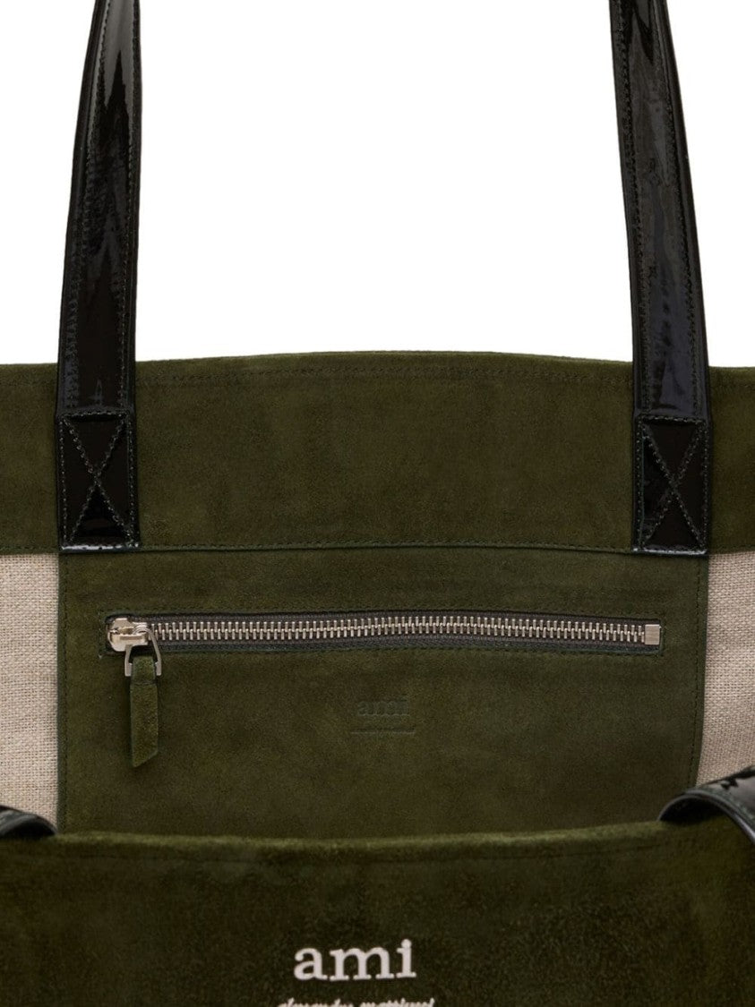 Ami Paris Olive Green Panelled Tote Bag