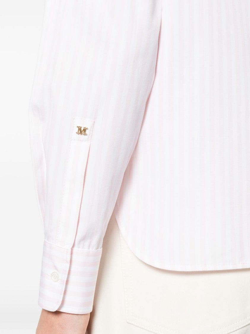 Max Mara Pointed Collar Shirt With Subtle Vertical Stripes