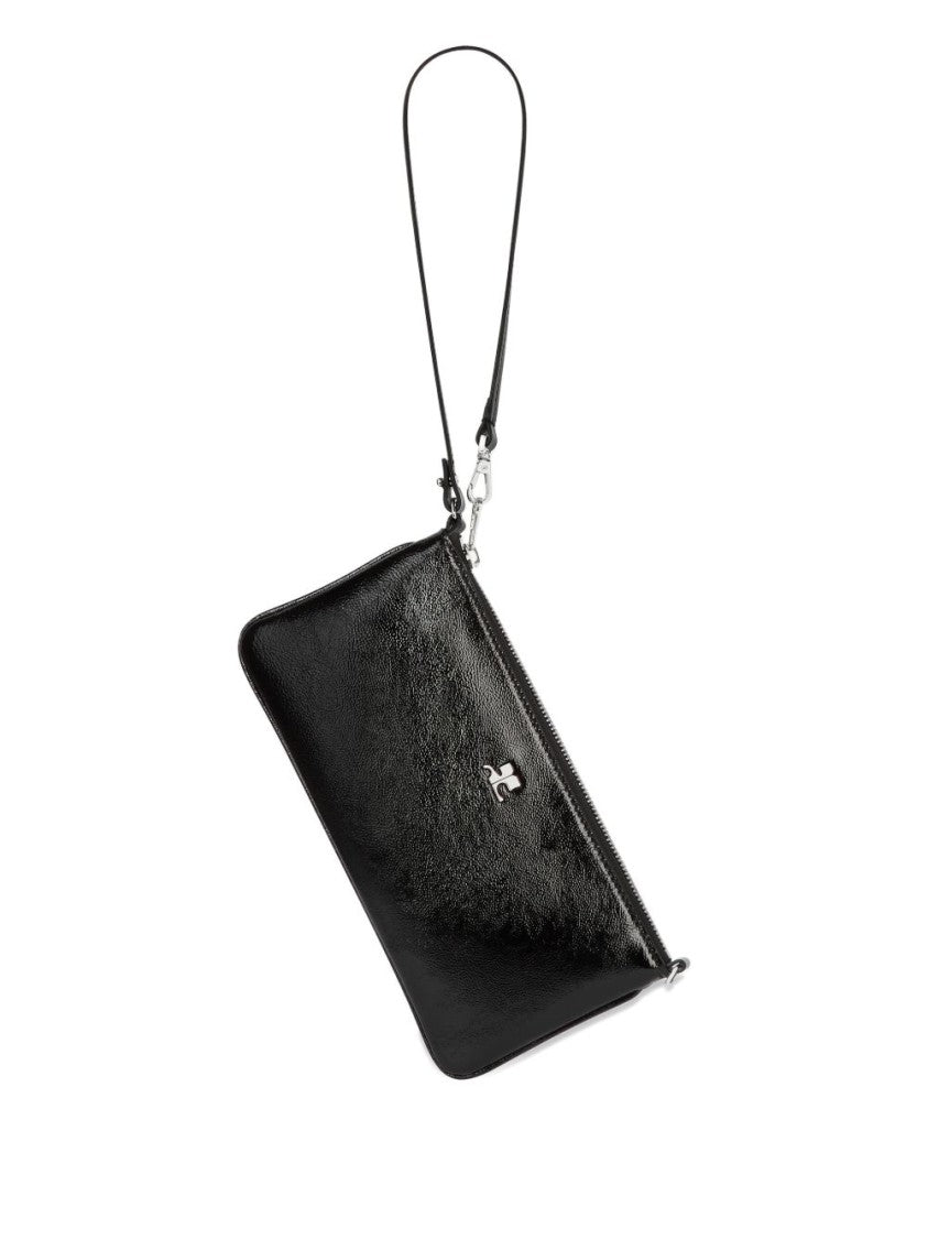 Courrèges Rectangular Black Handbag With Glossy Finish And Silver Emblem