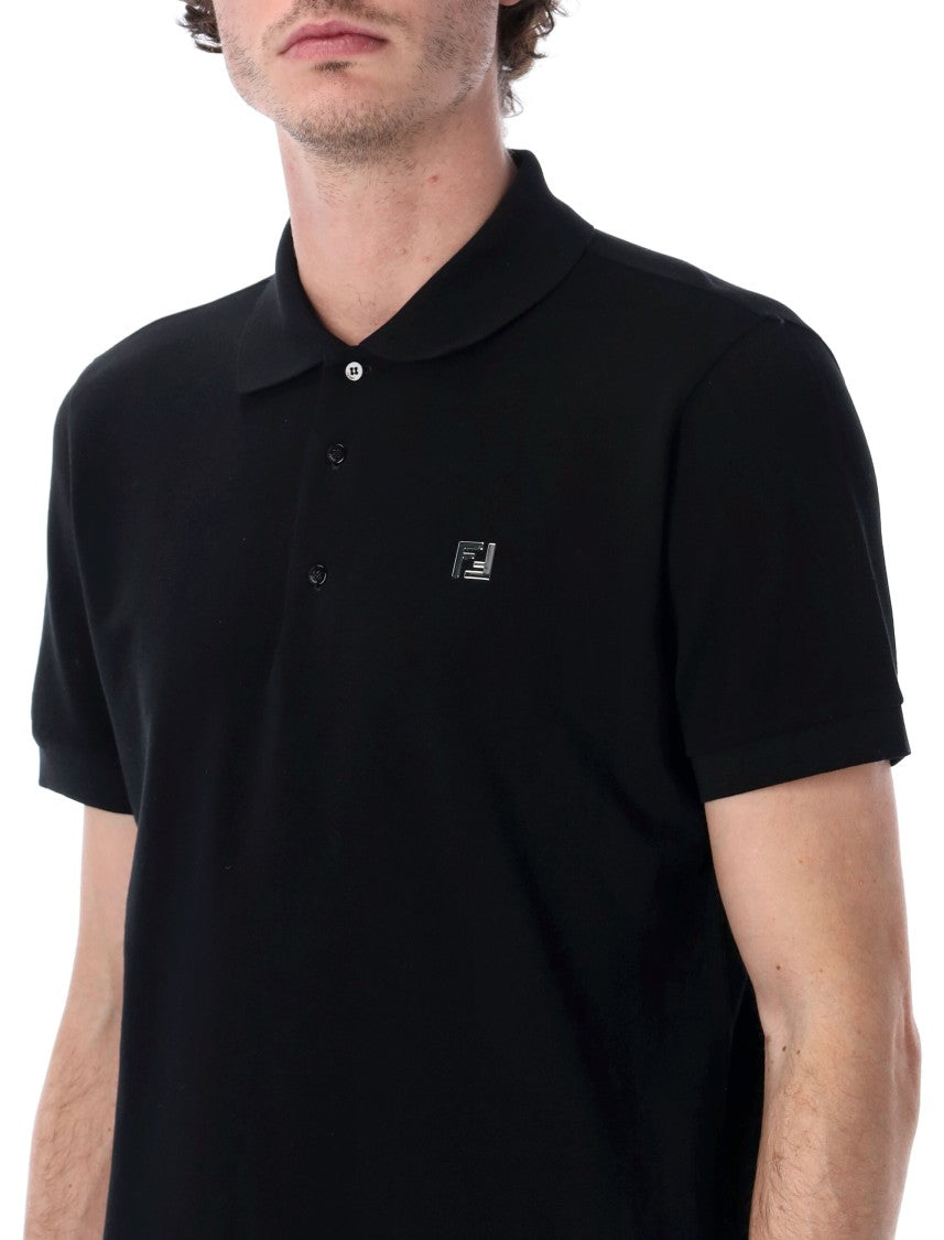 Fendi Ff Cotton Piqué Polo With Palladium-Finish Logo