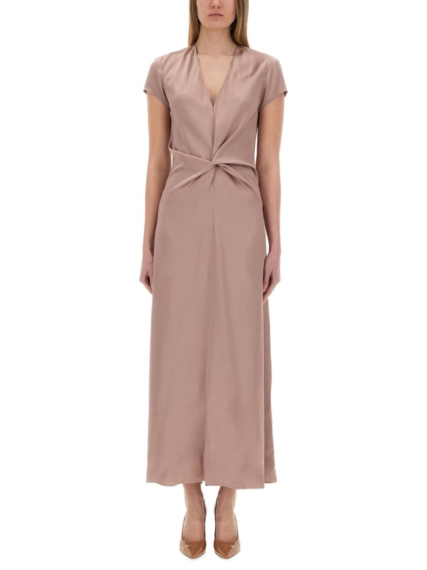 Alysi Deep V-Neck Satin Maxi Dress
