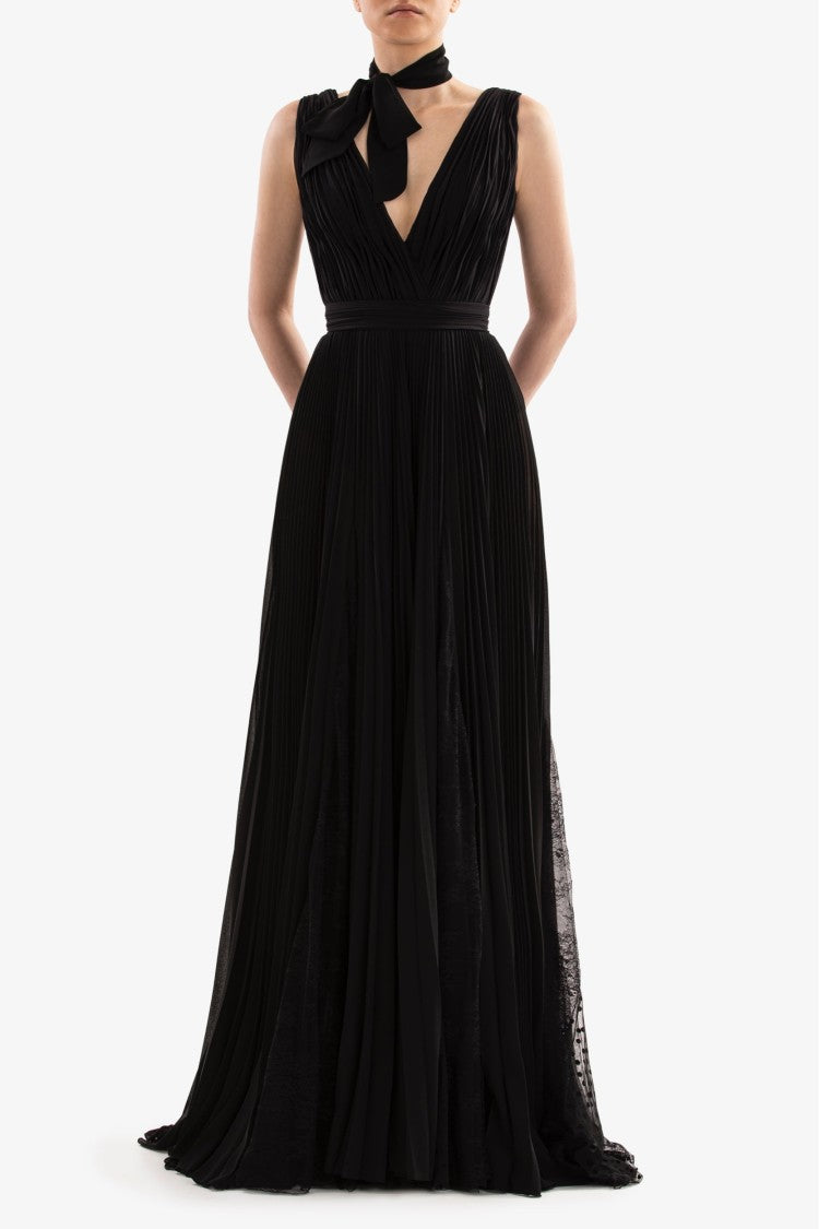 Saiid Kobeisy Pleated Dress With Lace