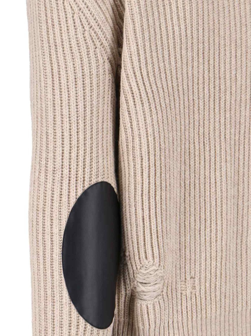 Mm6 By Maison Margiela Ribbed High-Neck Knit Sweater With Distressed Details
