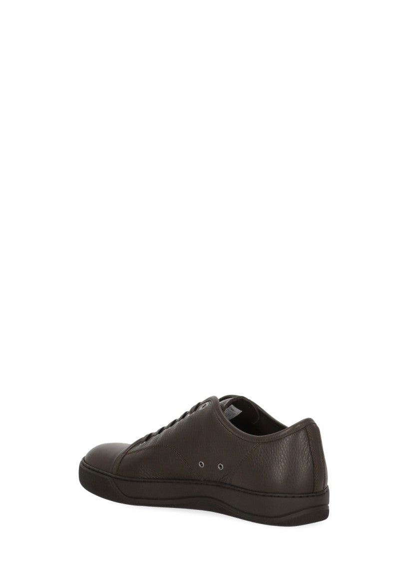 Lanvin Brown Textured Leather Low-Top Sneakers