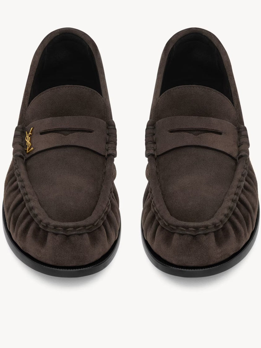 Saint Laurent Le Loafer 15 Ruched Suede Loafers