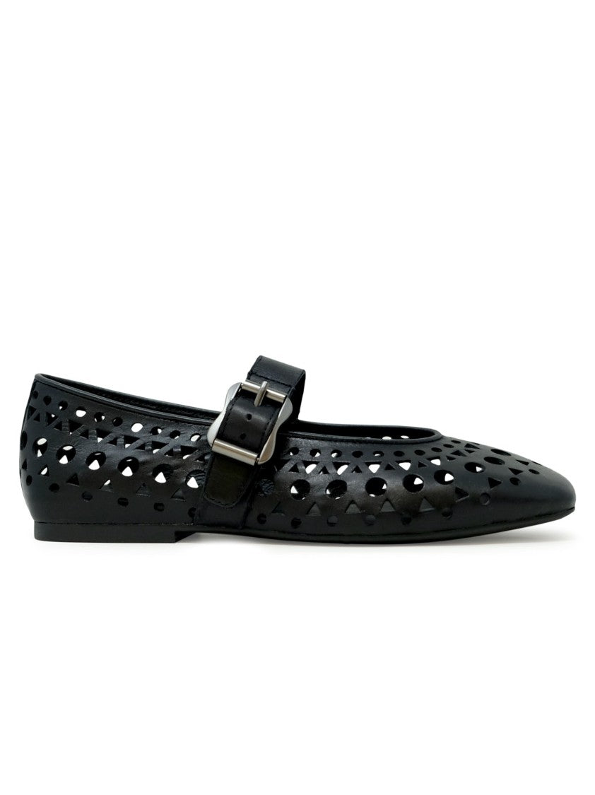 Ash S25-Brook01 Black Leather Ballerina Flat Shoes
