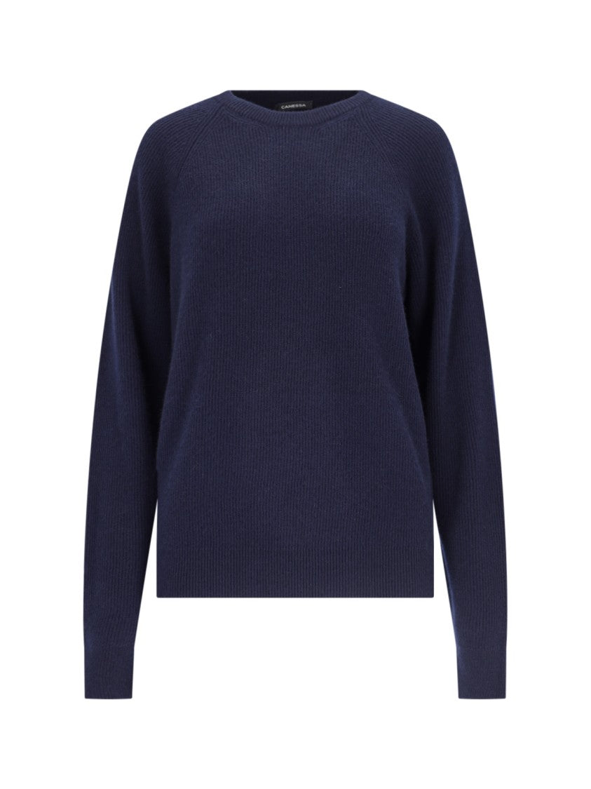 Canessa Basic Sweater In Blue Cashmere Navy Tones