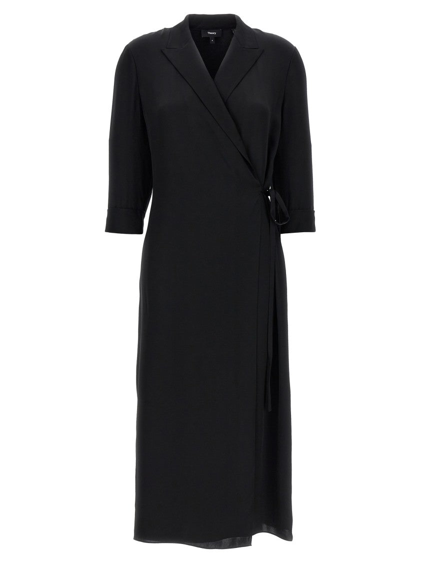 Theory Black Silk Shirt Dress With Wrap Closure