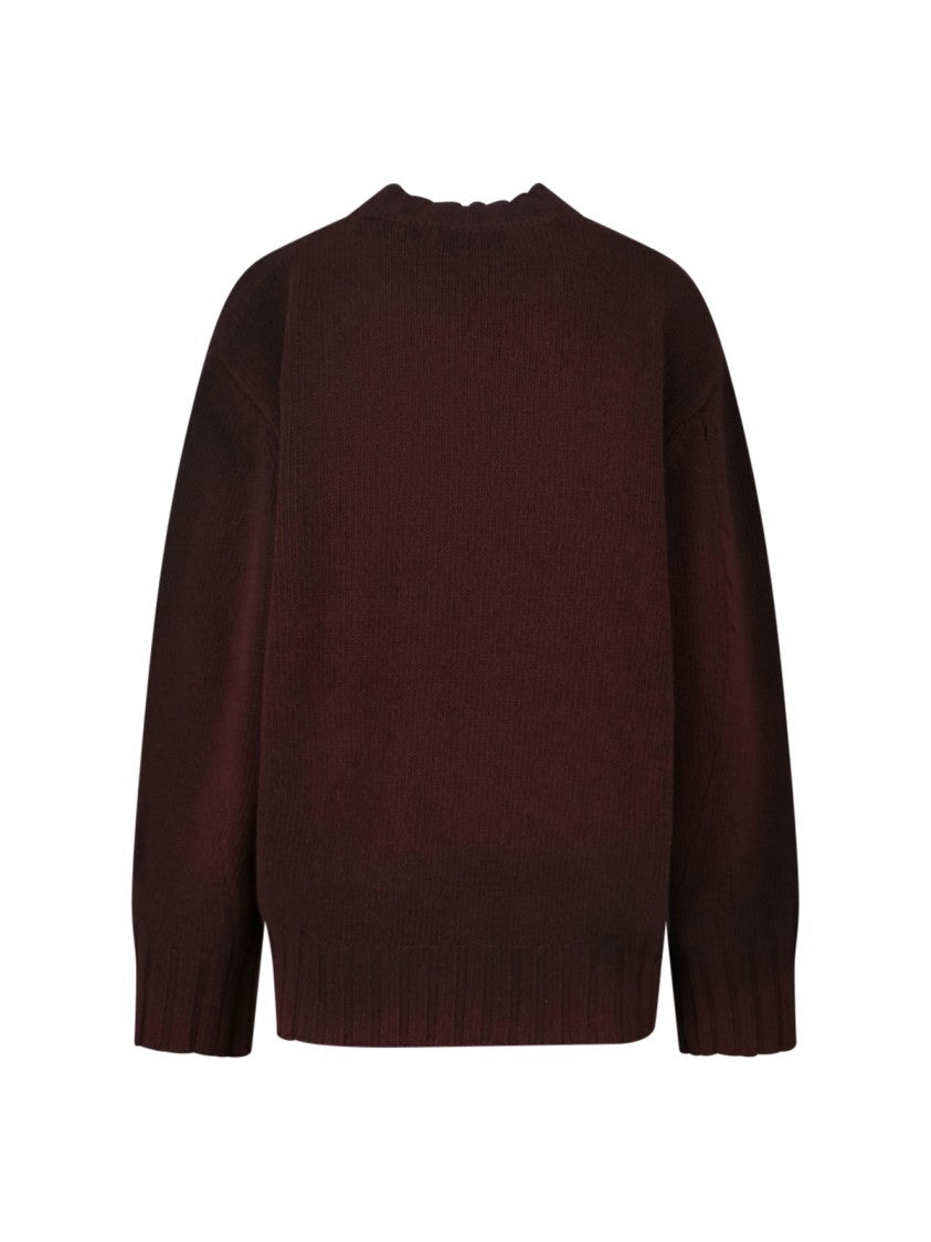 The Attico Boxy Brown Knit Sweater With Ribbed Details