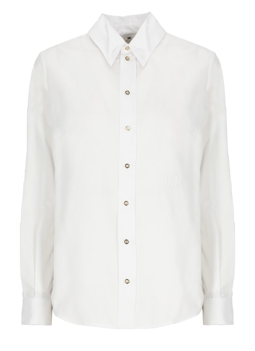 Elisabetta Franchi White Embroidered Logo Cotton Shirt