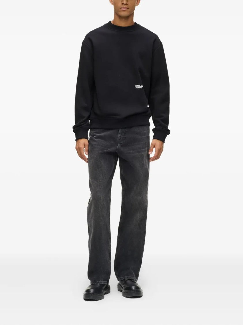 Karl Lagerfeld Crewneck Sweatshirt With Graphic Print And Ribbed Detail