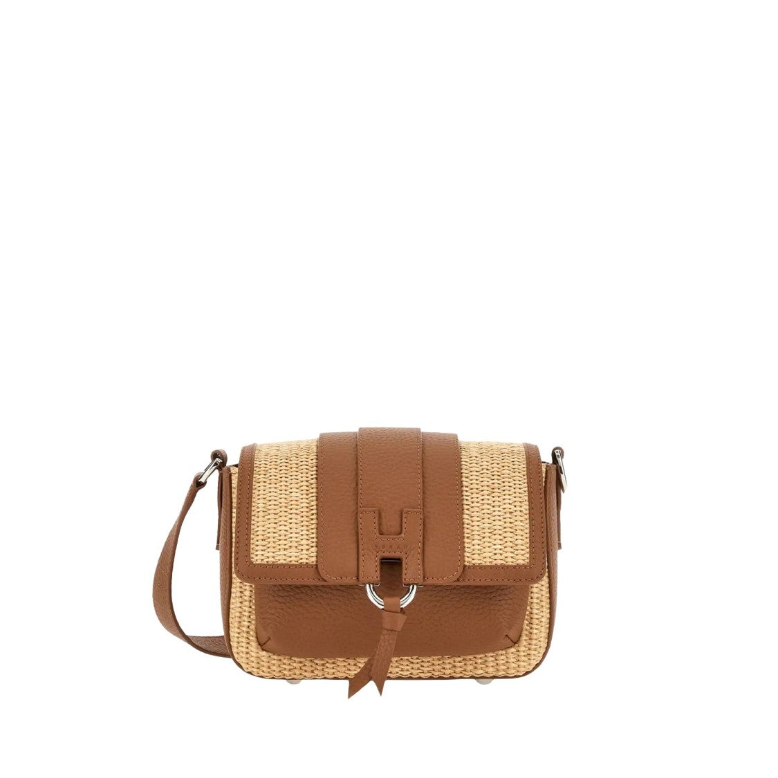 Hogan Beige Brown H01x Flap Bag Raffia Shoulder Bag