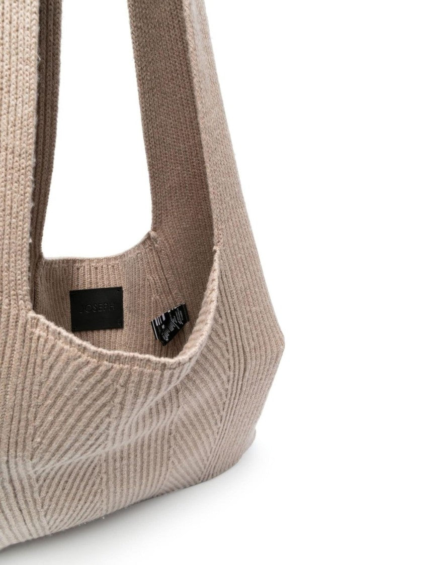 Joseph Ribbed Knit Shoulder Bag In Soft Grey Fabric