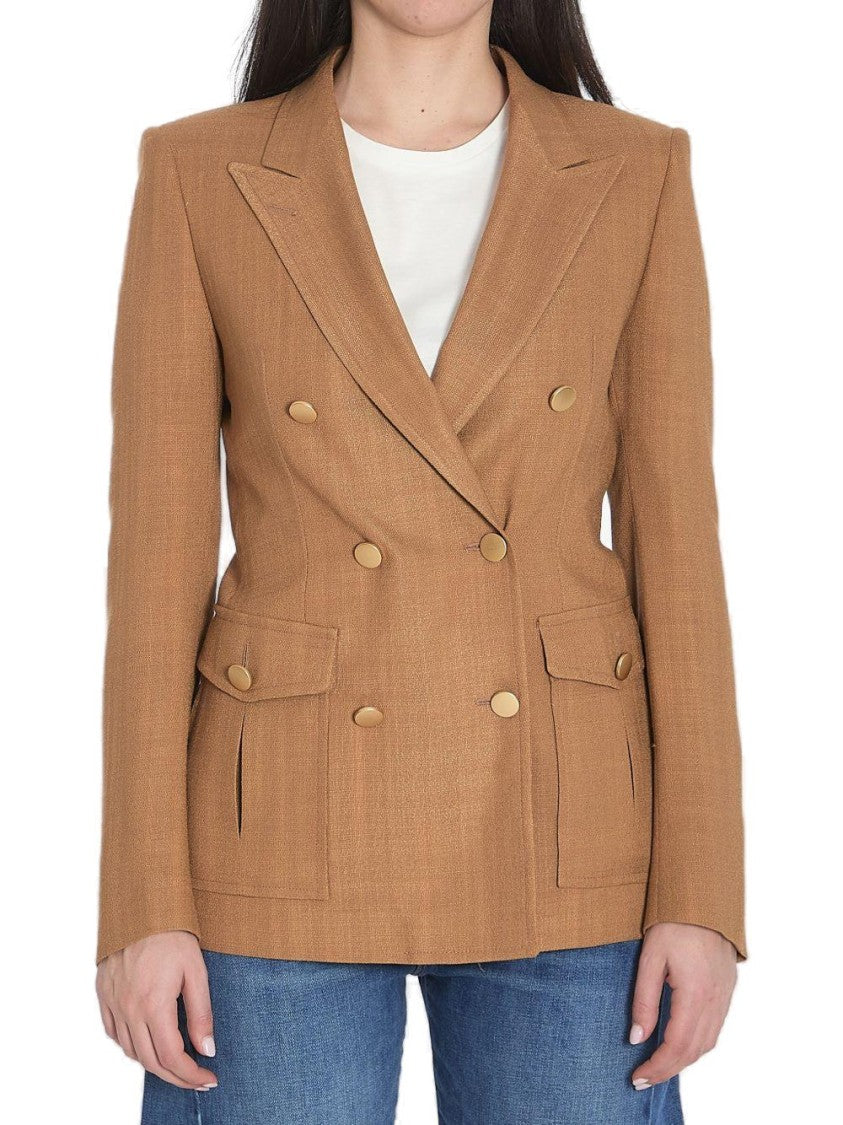 Tagliatore Tailored Double-Breasted Blazer In Caramel Brown Viscose