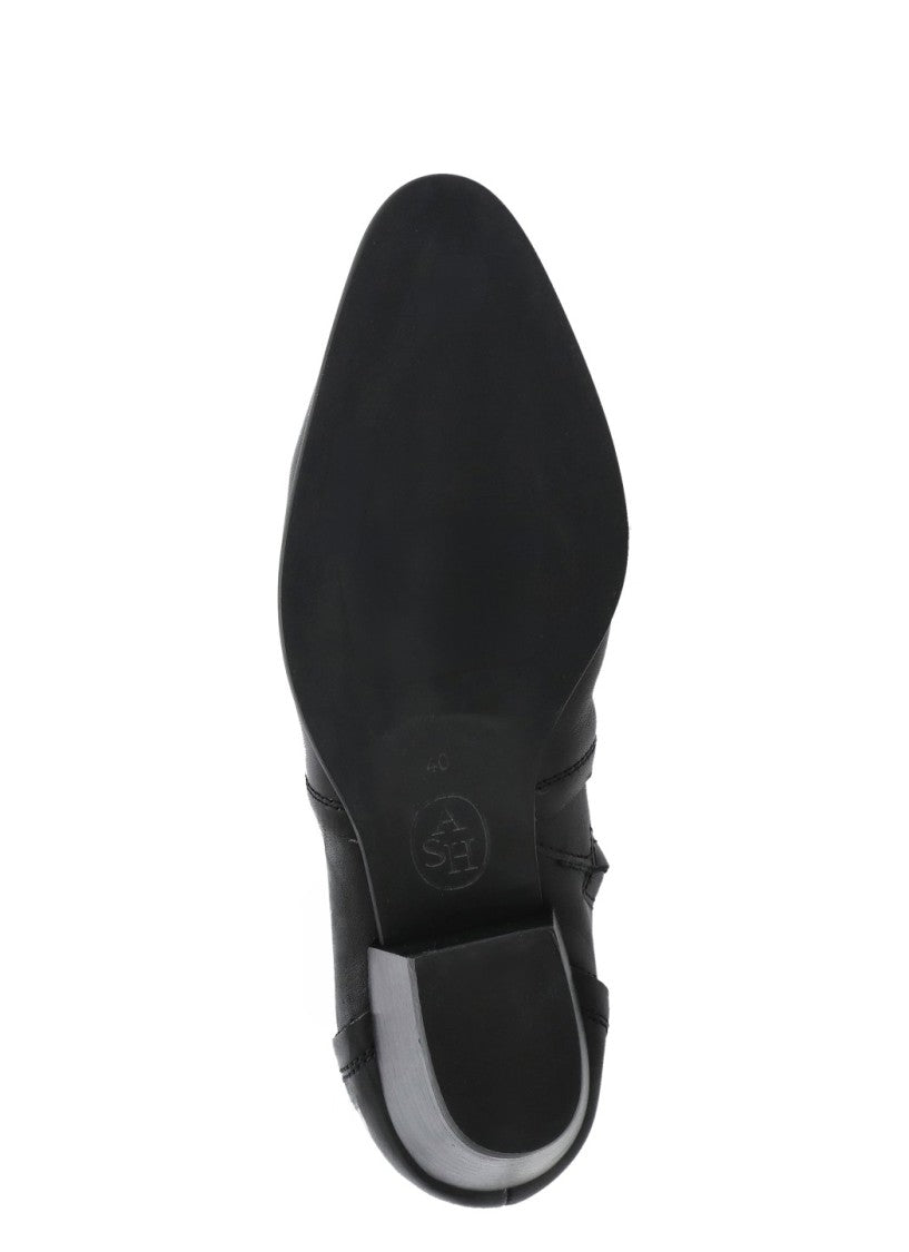 Ash Black Flare Arrow-Toe Leather Boots