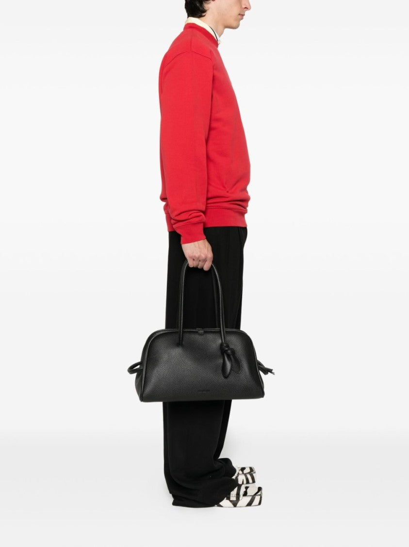 Jacquemus Black Calf Leather Knotted Zip Bag