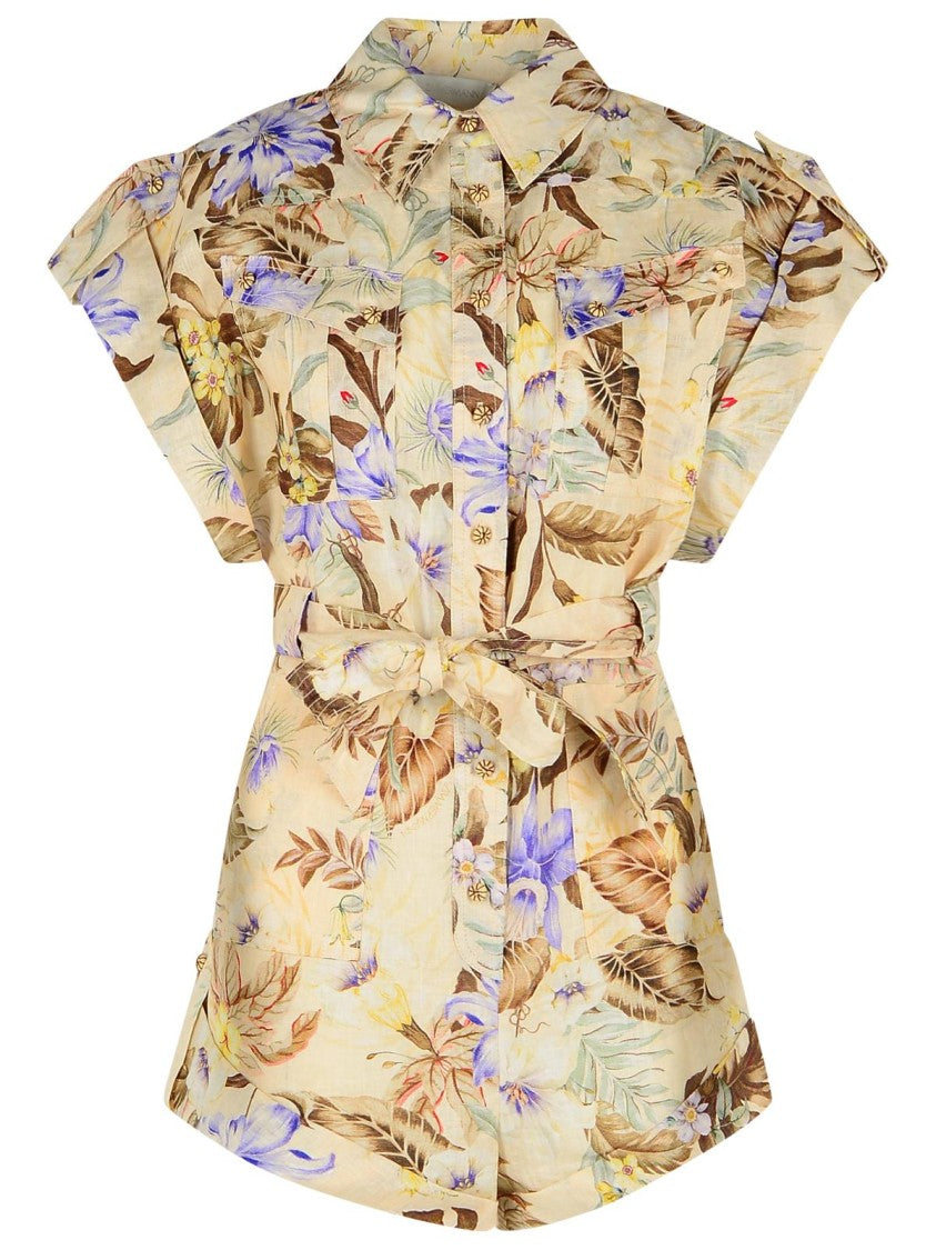 Zimmermann Coco' One-Piece Jumpsuit In Beige Linen