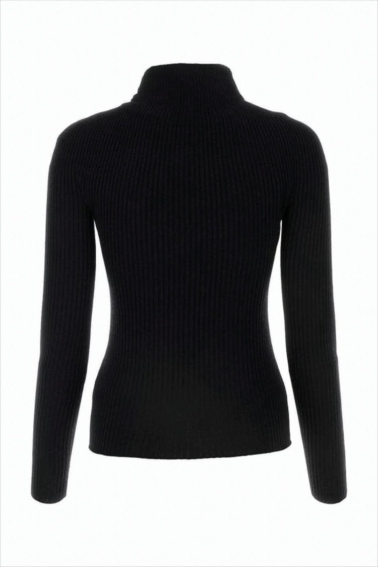Courrèges Fitted Ribbed Knit Long-Sleeve Top With High Neckline
