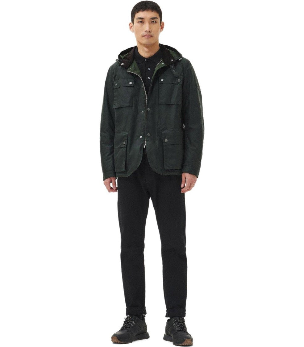 Barbour International Auto Wax Sage Green Hooded Jacket